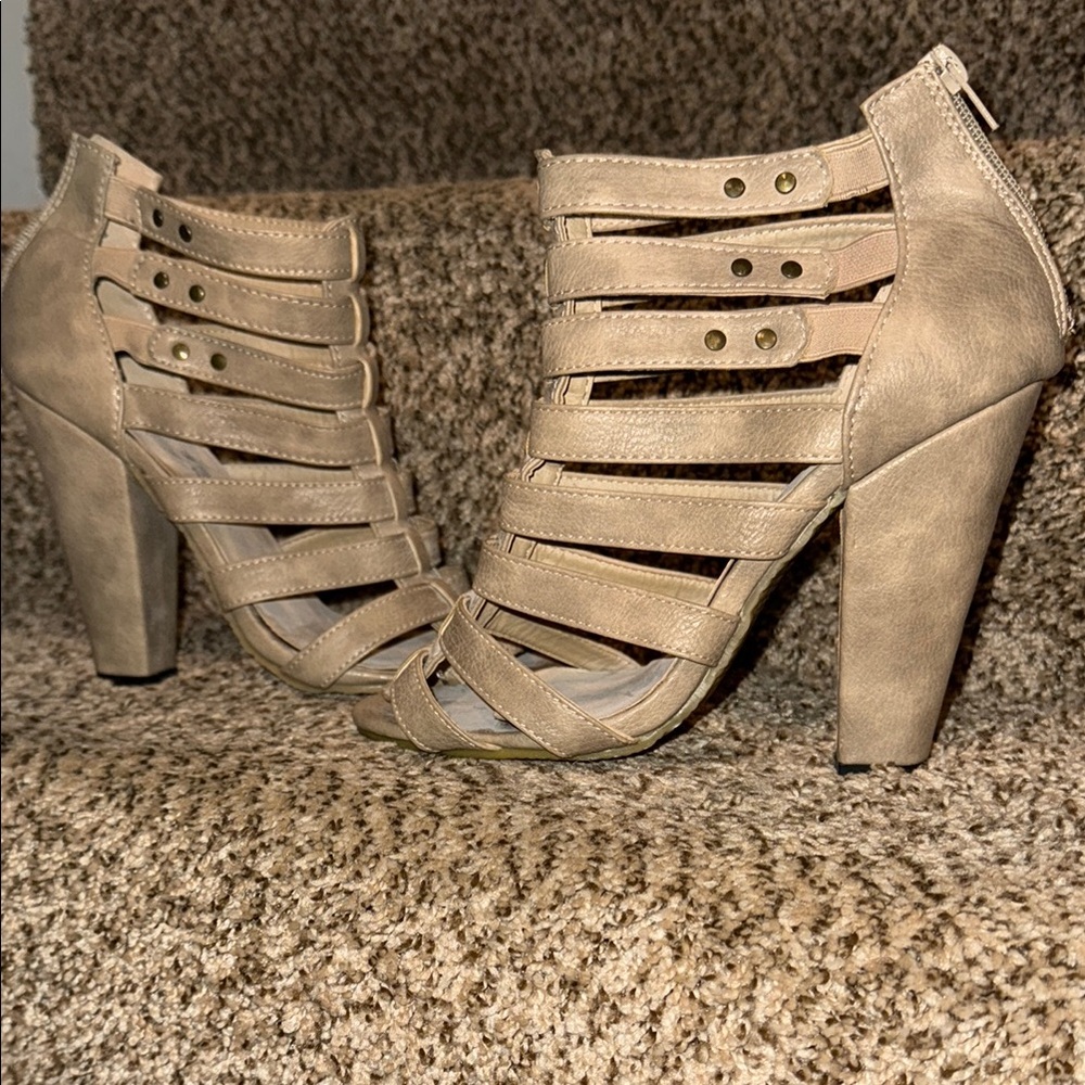 Strappy Tan Heeled Sandals